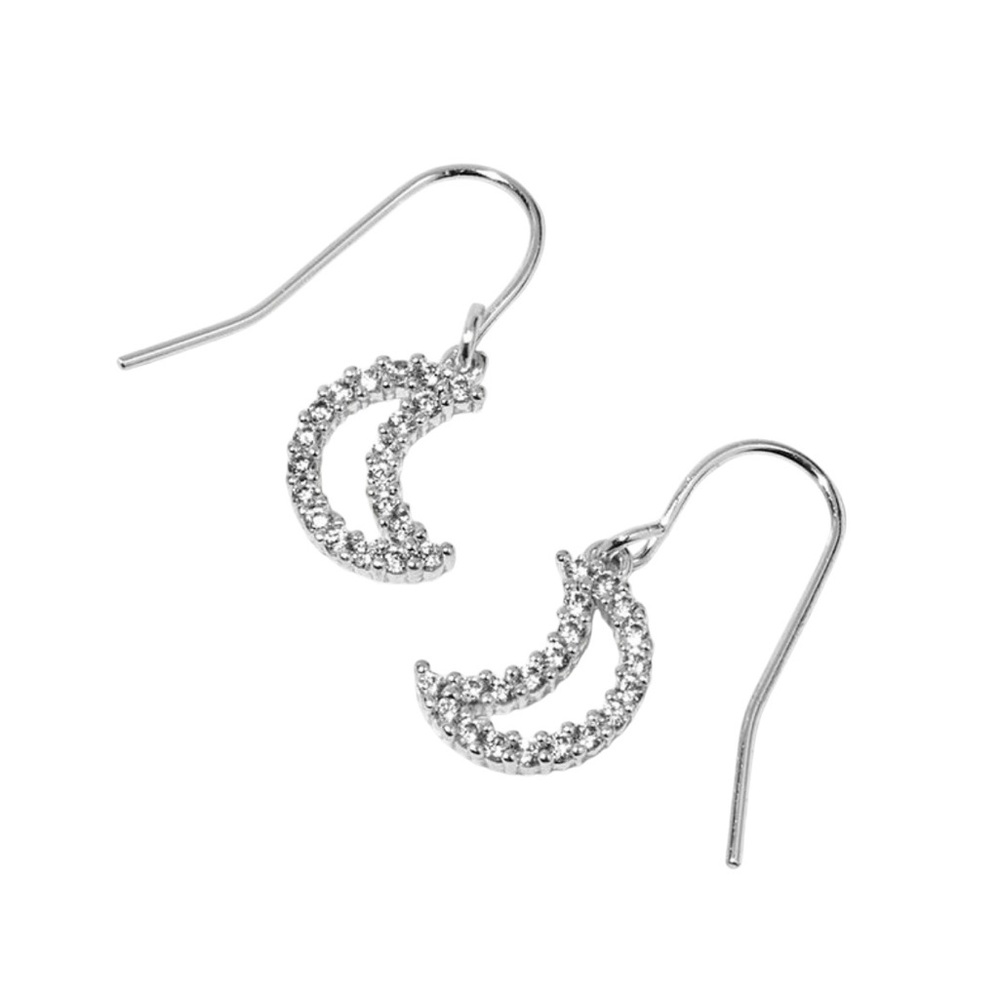 SILVER-TONE CUBIC ZIRCONIA CRESCENT MOON
0.5" DROP EARRINGS
